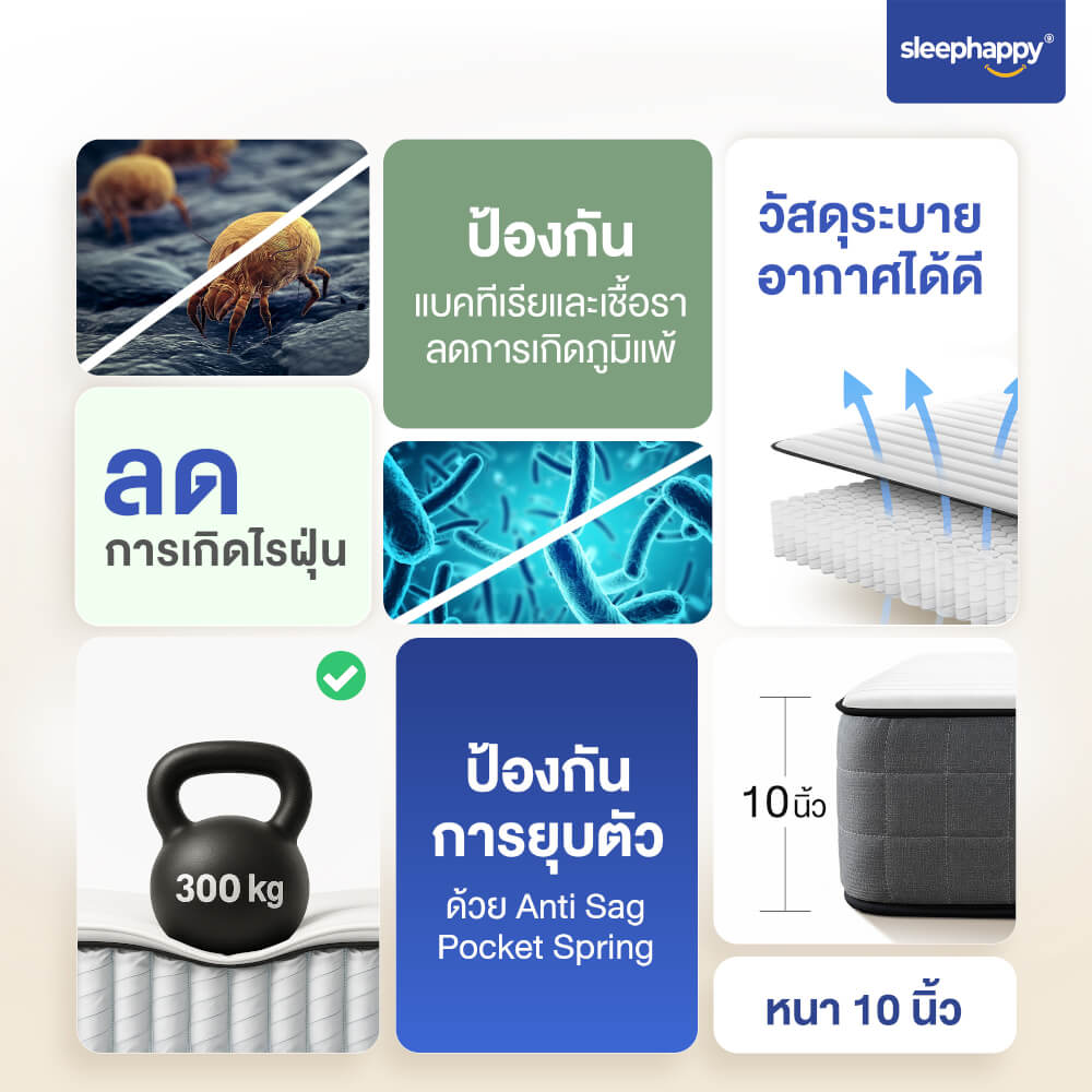 ที่นอนพ็อกเก็ตสปริง 3.5 ฟุต SLEEPHAPPY ELEMENT BOUNCE หนา 10 นิ้ว